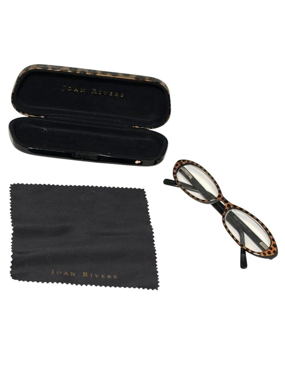 Vintage Joan Rivers 3.00 Reader Cat Rim Cheetah Print Glasses with matching Case
